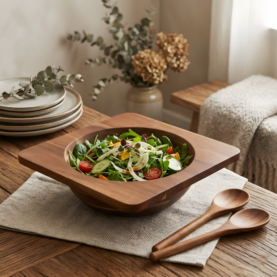 Wooden Bowl with 2 Spoons